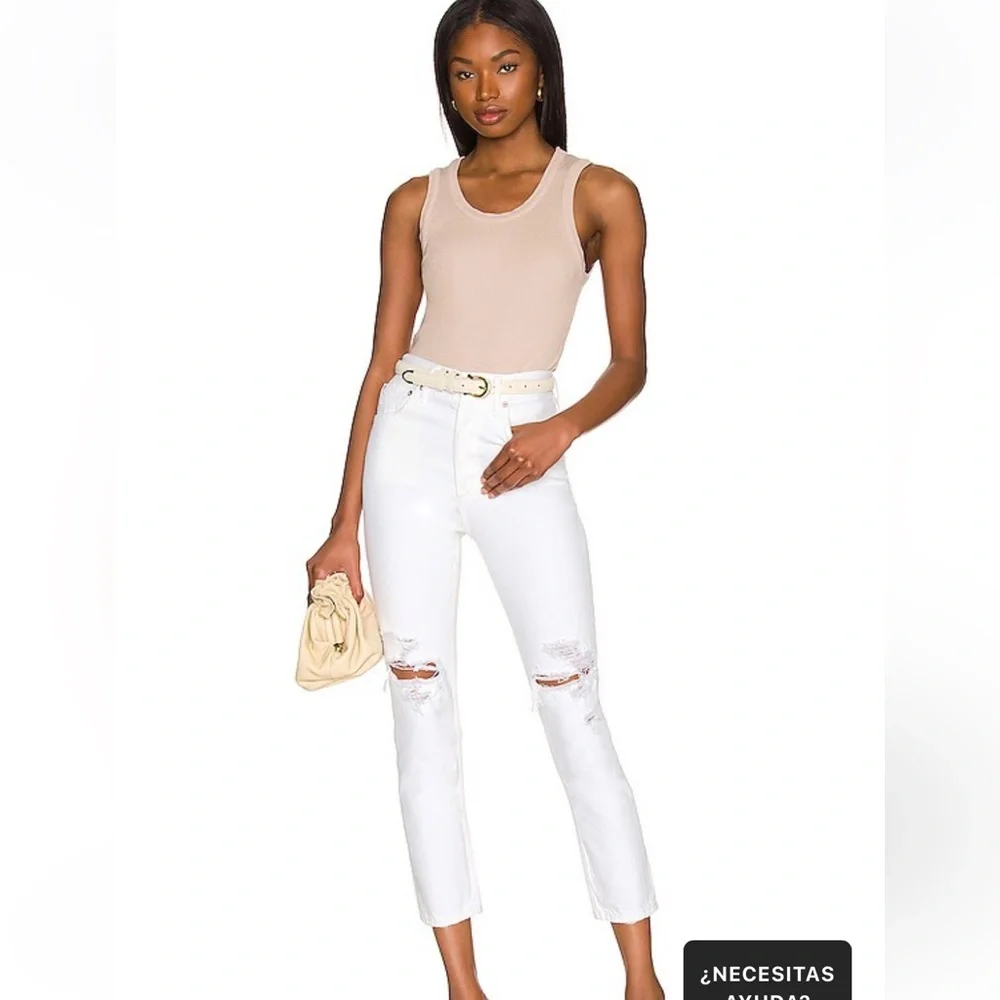 AGOLDE Riley High Rise Straight Crop Jeans Veil White‎ Distressed Womens Size 24